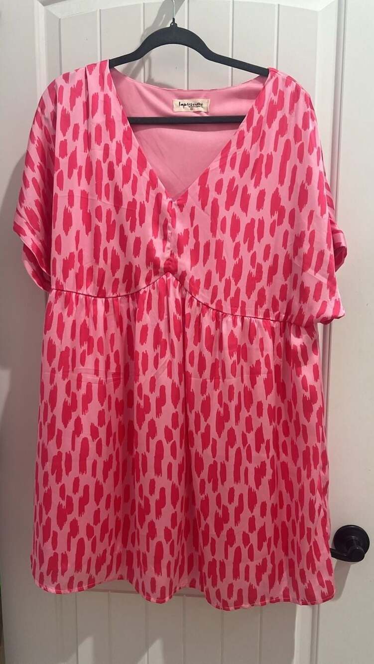 Impressions Hot Pink Spotted Babydoll Dress 1X
